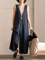 Casual Pure Color Sleeveless Jumpsuits