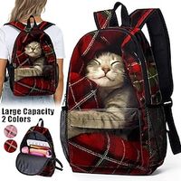 Women's Backpack School Bag Bookbag 3D Print Commuter Backpack School Christmas Daily Cat Polyester Large Capacity Lightweight Durable Zipper Print Red black Pink Lightinthebox - thumbnail