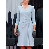 Sheath  Column Mother of the Bride Dress Wedding Guest Church Simple Petite V Neck Short  Mini Stretch Chiffon 34 Length Sleeve with Ruching Solid Color 2023 Lightinthebox - thumbnail