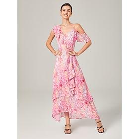 Pastel-colored Chiffon Printed Flowy Dress