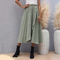 Women's Elegant Skirts Daily Polka Dot Light Green S M L miniinthebox - thumbnail