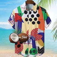 Men's Shirt Color Block Graphic Prints Turndown Yellow 3D Print Street Casual Short Sleeves Button-Down Print Clothing Apparel Tropical Fashion Designer Hawaiian Lightinthebox - thumbnail