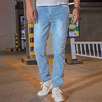 Men's Jeans Trousers Denim Pants Zipper Button Pocket Plain Comfort Breathable Outdoor Daily Going out Fashion Casual Light Blue miniinthebox
