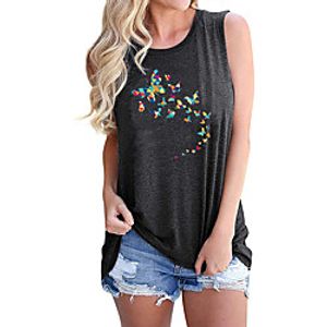 Women's Holiday Tank Top Vest T shirt Graphic Butterfly Print Round Neck Basic Tops Blue Purple Light gray  Going out Lightinthebox