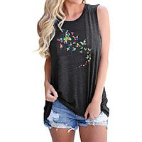 Women's Holiday Tank Top Vest T shirt Graphic Butterfly Print Round Neck Basic Tops Blue Purple Light gray  Going out Lightinthebox - thumbnail