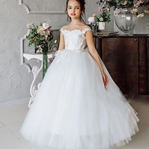 Kids Little Girls' Dress Flower A Line Dress Party Performance Mesh Patchwork White Asymmetrical Sleeveless Princess Sweet Dresses Spring Summer Regular Fit 3-12 Years miniinthebox