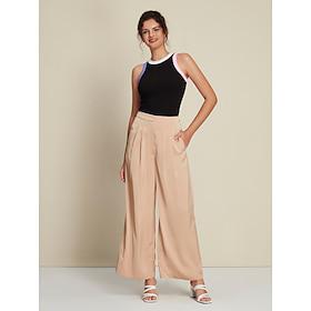 Casual Contrast Color TankSatin Wide Leg Pants Two Piece Set