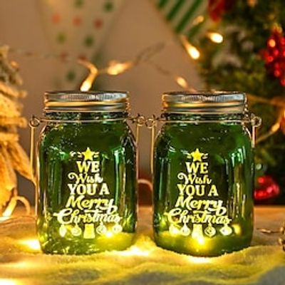 Christmas Solar Lanterns, Waterproof Hanging Glass Mason Jar Solar Lights, Fairy Yard Ornament For Christmas Outdoor Indoor Decorations, Green Lightinthebox