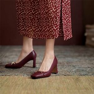 Women's Heels Mary Jane Daily Chunky Heel Square Toe Casual Null PU Leather Loafer Solid Colored Almond Burgundy Beige miniinthebox