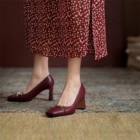 Women's Heels Mary Jane Daily Chunky Heel Square Toe Casual Null PU Leather Loafer Solid Colored Almond Burgundy Beige miniinthebox - thumbnail