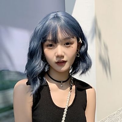 Synthetic Wig Cosplay Cosplay Wavy Bob Machine Made Wig 12 inch Lake Blue Synthetic Hair Women's Soft Classic Adorable Blue Christmas Party Wigs Lightinthebox