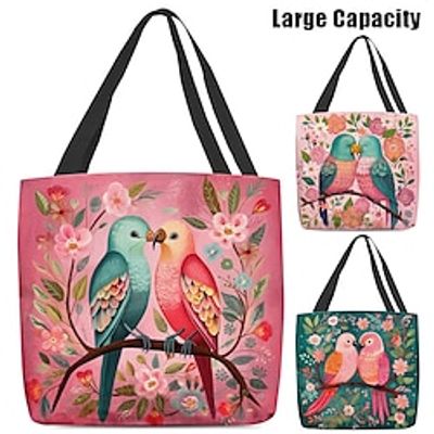 Women's Tote Shoulder Bag Canvas Tote Bag Polyester Valentine's Day Shopping Daily Print Large Capacity Foldable Lightweight Bird Light Pink Pink Dark Green Lightinthebox