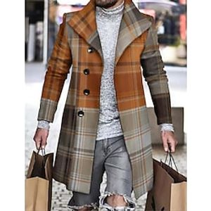 Men's Coat Work Office  Career Single Breasted Turndown Business Work Office  Business Jacket Outerwear Stripes and Plaid Button-Down Print khaki Orange Lightinthebox