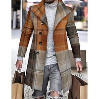 Men's Coat Work Office  Career Single Breasted Turndown Business Work Office  Business Jacket Outerwear Stripes and Plaid Button-Down Print khaki Orange Lightinthebox - thumbnail