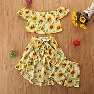 Kids Girls' Clothing Set Sleeveless Yellow Graphic Print Casual Basic Regular Knee-length miniinthebox