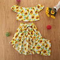 Kids Girls' Clothing Set Sleeveless Yellow Graphic Print Casual Basic Regular Knee-length miniinthebox - thumbnail