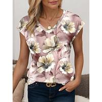 Women's T shirt Tee Floral Casual Print Pink Short Sleeve Tropical Fashion V Neck Summer Lightinthebox