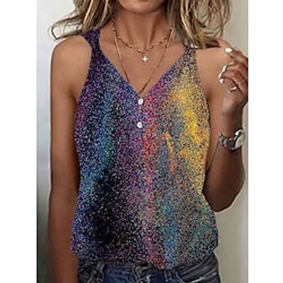 Women's Tank Top Black Blue Purple Graphic Button Print Sleeveless Casual Basic V Neck Regular S miniinthebox
