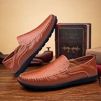 Men's Loafers  Slip-Ons Leatherette Loafers Business Daily Walking Shoes PU Waterproof Black Brown Summer Spring Lightinthebox - thumbnail