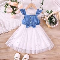 Kids Girls' Dress Solid Color Summer Dress Knee-length Dress School Square Collar Short Sleeve Adorable Dress 3-7 Years Summer Blue Lightinthebox - thumbnail