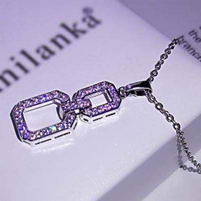 Women's Clear AAA Cubic Zirconia Pendant Necklace Monogram Paper Clip Simple Fashion European Rock Brass Silver 50 cm Necklace Jewelry 1pc For Wedding Party Evening Street Festival Lightinthebox