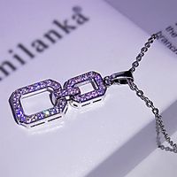 Women's Clear AAA Cubic Zirconia Pendant Necklace Monogram Paper Clip Simple Fashion European Rock Brass Silver 50 cm Necklace Jewelry 1pc For Wedding Party Evening Street Festival Lightinthebox - thumbnail