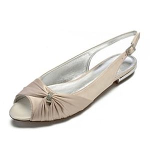 Women's Wedding Shoes Slingback Plus Size Wedding Party  Evening Wedding Flats Wedding Sandals Bridesmaid Shoes Rhinestone Side-Draped Flat Heel Peep Toe Comfort Slingback Satin Solid Colored Black miniinthebox