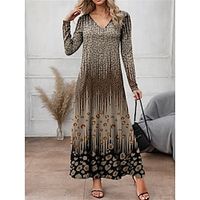 Women's Casual Dress SpringDress Leopard Print V Neck Long Dress Maxi Dress Streetwear Maxi Street Vacation Long Sleeve Loose Fit Blue Purple Brown Spring S M L XL 2XL Lightinthebox - thumbnail