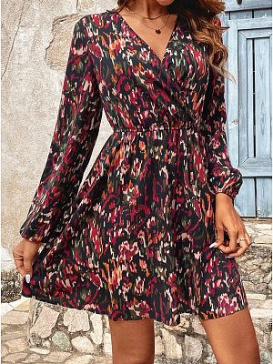 Women's Vintage Printed V-Neck Christmas Holiday Dress Women's Vintage Printed V-Neck Christmas Holiday Dress
