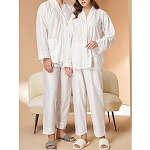 Matching Pajamas Sets Couple Silk Button Down Nightwear Long Sleeve Sleeve Sleepwear 2 Pieces Summer Loungewear Valentine's Day Gift Spring Lightinthebox