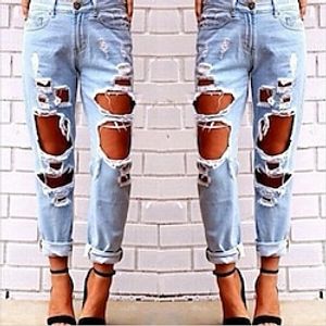 Women's Jeans Wide Leg Denim Light Blue Vacation Fashion Weekend Streetwear Cut Out Micro-elastic Full Length Comfort Plain S M L XL 2XL Lightinthebox