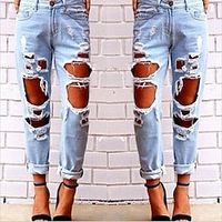 Women's Jeans Wide Leg Denim Light Blue Vacation Fashion Weekend Streetwear Cut Out Micro-elastic Full Length Comfort Plain S M L XL 2XL Lightinthebox - thumbnail