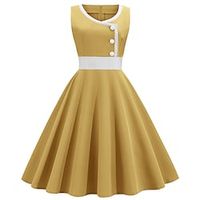 Women's Swing Dress Vintage Dress Midi Dress Purple Yellow Red Sleeveless Color Block Patchwork Spring Summer Mature 2022 S M L XL XXL Lightinthebox - thumbnail