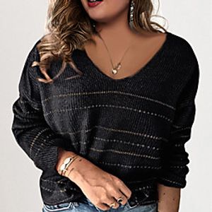 Women's Plus Size Tops Blouse Shirt Floral Striped Graphic Print Long Sleeve V Neck Streetwear Fall Blue Blushing Pink Fuchsia Big Size L XL XXL 3XL 4XL miniinthebox