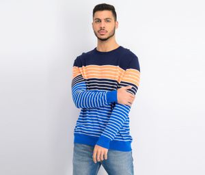 Mens Striped Crewneck Sweater  Navy/Blue/Orange Combo