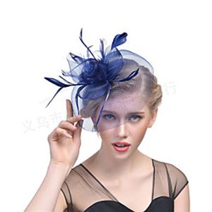 Women's Bucket Hat Party Wedding Special Occasion Mesh Feathers Black White Hat miniinthebox