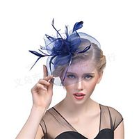 Women's Bucket Hat Party Wedding Special Occasion Mesh Feathers Black White Hat miniinthebox - thumbnail