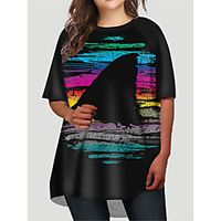 Women's Plus Size Dress T Shirt Dress Tee Dress Short Mini Dress Half Sleeve Graphic Color Block Print Basic Fall Spring Summer Black XL XXL 3XL 4XL 5XL Lightinthebox - thumbnail