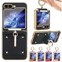 Phone Case For Samsung Galaxy Z Flip 5 Z Flip 4 Z Flip 3 Clear View Window Kickstand Ring Buckle Solid Color PU Leather miniinthebox - thumbnail