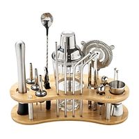 19Pcs Bartender Set Shaker Cocktail Bartending Mixer Wine Tools Removable Bamboo Rack Stainless Steel Drink Party Bar Sets miniinthebox