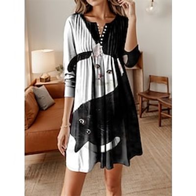 Women's Casual Dress Winter Dress Leaf Floral Print Button Crew Neck Mini Dress Fashion Streetwear Outdoor Daily Long Sleeve Regular Fit White Pink Navy Blue Fall Winter S M L XL 2XL Lightinthebox