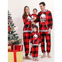 Santa Claus Reindeer Family Christmas Pajamas Nightwear Family Matching Outfits Christmas New Year Christmas Eve Kid's Adults' Home Wear Top Pants Lightinthebox - thumbnail