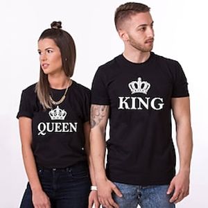 Couple Tshirt Letter King 1pc Couple's Men's Women's T shirt Tee Crew Neck Black Valentine's Day Daily Short Sleeve Print Fashion Casual Lightinthebox
