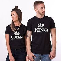 Couple Tshirt Letter King 1pc Couple's Men's Women's T shirt Tee Crew Neck Black Valentine's Day Daily Short Sleeve Print Fashion Casual Lightinthebox - thumbnail