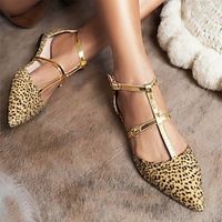 Women's Sandals Flats Ballerina Mary Jane Soft Shoes Daily Leopard Buckle Block Heel Pointed Toe Fashion Casual Walking Faux Fur T-Strap Leopard miniinthebox - thumbnail
