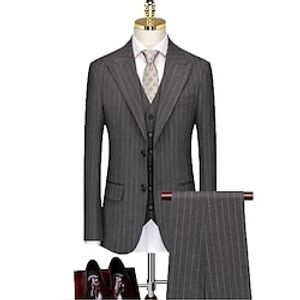 Ink Blue Khaki Light Grey Men's Wedding Suits 3 Piece Striped Standard Fit Single Breasted Two-buttons 2023 Lightinthebox