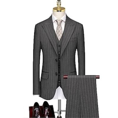 Ink Blue Khaki Light Grey Men's Wedding Suits 3 Piece Striped Standard Fit Single Breasted Two-buttons 2023 Lightinthebox