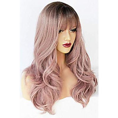 light purple wig with bangs lolita wigs lavender wig with bangs synthetic hair natural long straight wig for women for any occasion (22 inch) miniinthebox
