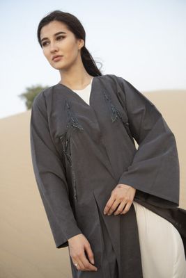 Grey Abaya With Hand Embroidery (XS) Grey Abaya With Hand Embroidery (XS)