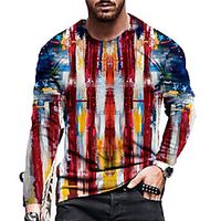 Men's Unisex Tee T shirt Shirt 3D Print Striped Graphic Prints Print Long Sleeve Daily Tops Casual Designer Big and Tall Black Lightinthebox - thumbnail